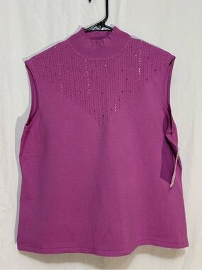 Emma James NWT XL Sleeveless Mock Neck Silk Blend Beaded Top Magenta